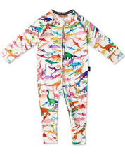 Load image into Gallery viewer, Dino Max White Organic LS Zip Romper
