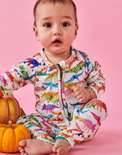 Load image into Gallery viewer, Dino Max White Organic LS Zip Romper
