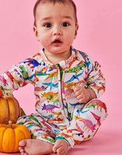 Load image into Gallery viewer, Dino Max White Organic LS Zip Romper