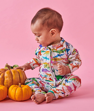 Load image into Gallery viewer, Dino Max White Organic LS Zip Romper