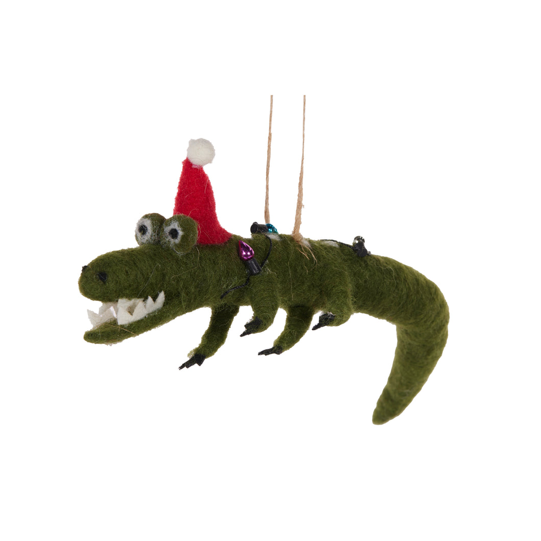 Wool Crocodile with Santa Hat Hanging Xmas Ornament