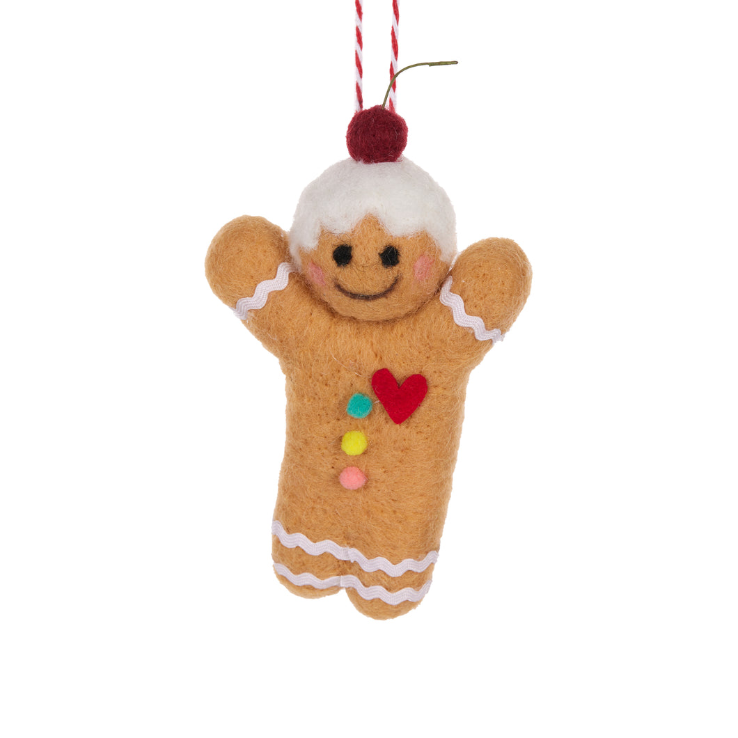Wool Gingerbread Man Hanging Xmas Ornament