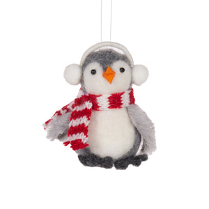 Wool Penguin with Headphones Hanging Xmas Ornament