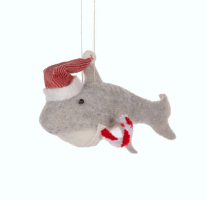 Wool Shark with Santa Hat Hanging Xmas Ornament