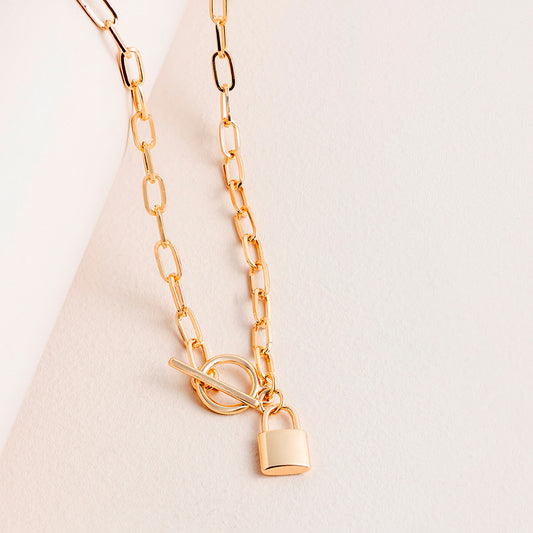 Classic Padlock Fob Necklace Gold
