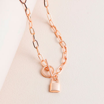 Classic Padlock Fob Necklace Rose