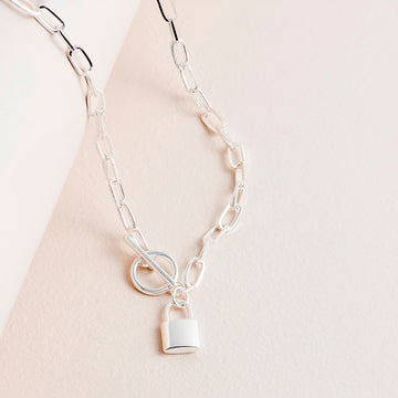 Classic Padlock Fob Necklace Silver