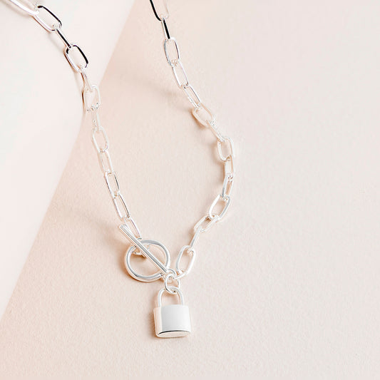 Classic Padlock Fob Necklace Silver