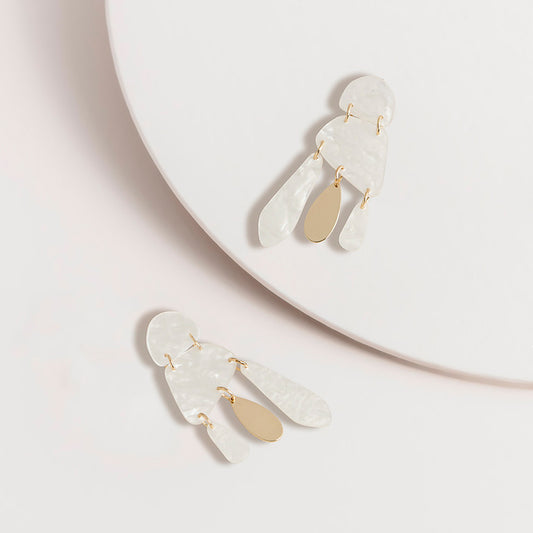 Abstract Drop Earrings Cream