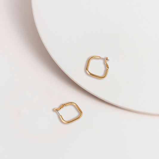 Curvy Square Hoop Earrings Gold