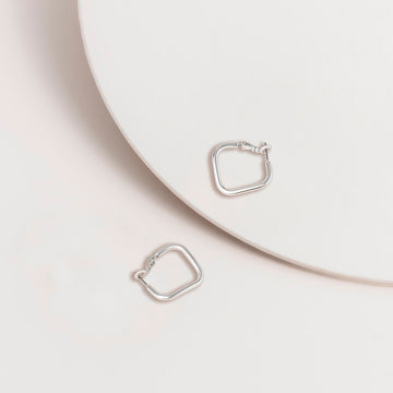 Curvy Square Hoop Earrings Silver