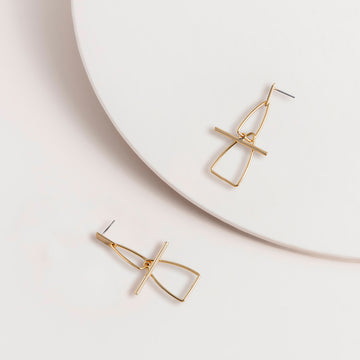 Geometric Drop Post Earrings in Gold