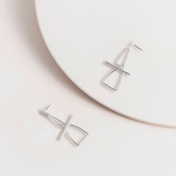 Geometric Drop Post Earrings in Silver