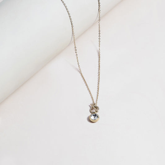 Crystal Bezel Fob Necklace Gold
