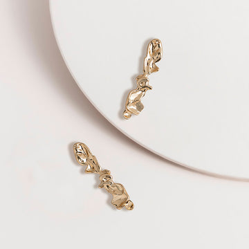 Long Crinkle Drop Earrings Gold