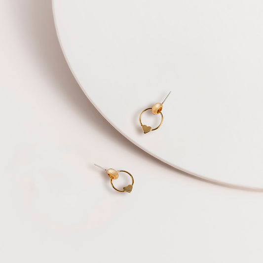 Mini Gold Heart Circle Earrings