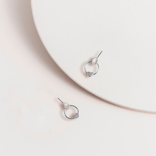 Mini Silver Heart Circle Earrings