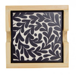 Ceramic Coaster Set - Leaves in Black & White