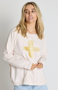 Stella & Gemma Brushstroke Gold Cross Sweater - Blush - LAST ONE