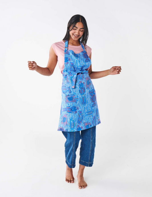 The Deep Blue Linen Apron