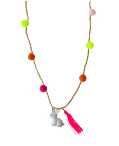 Rabbit Necklace with Pom Poms