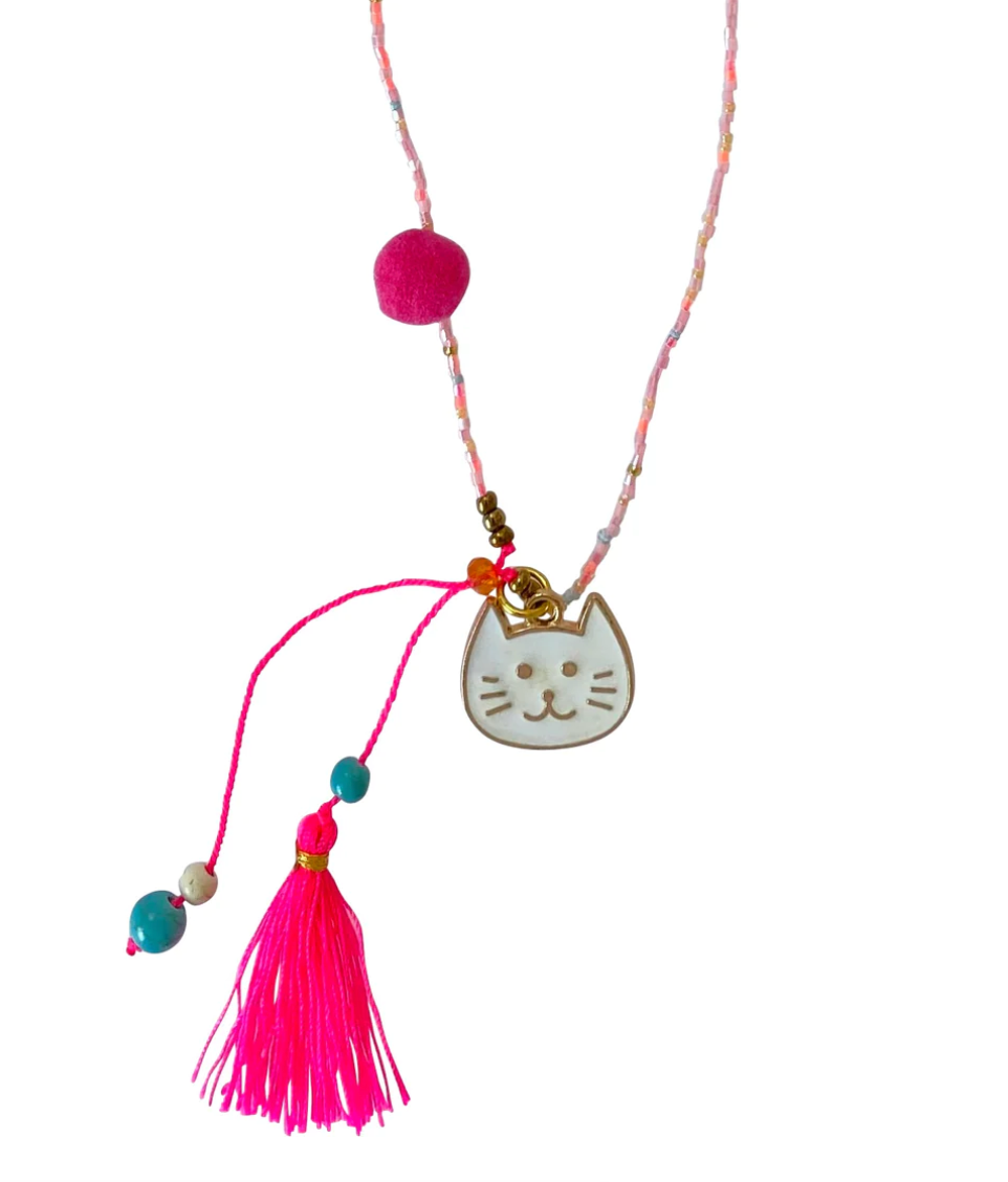 Cat Charm Necklace with Tassel
