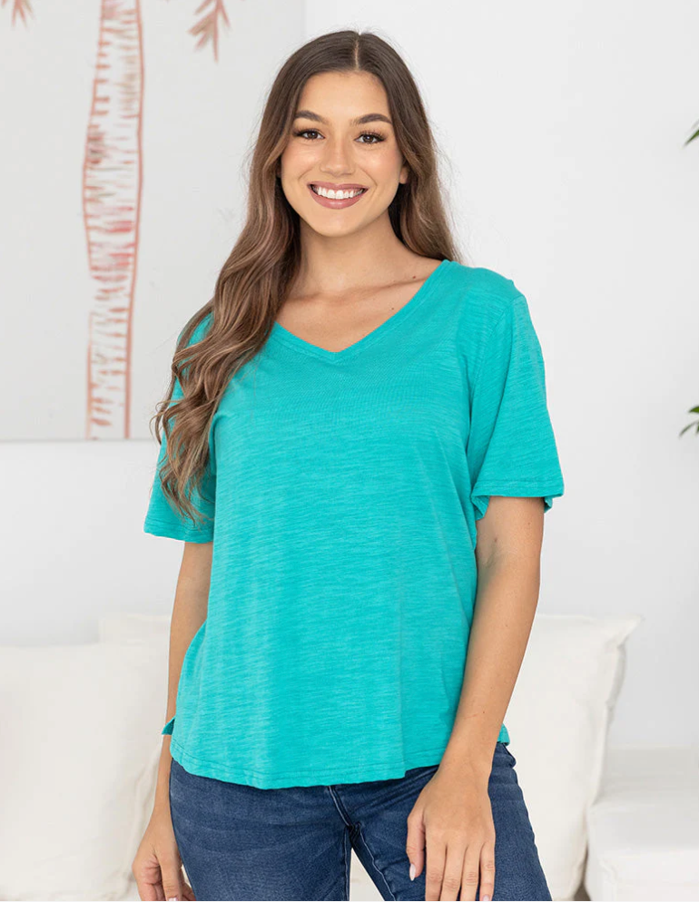 Cotton V Neck Tee - Emerald - LAST ONE