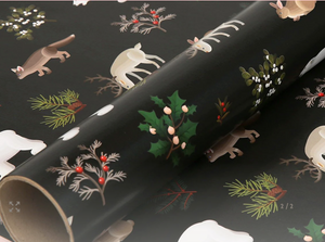Black Holiday Animals Wrapping Paper - Single Sheet