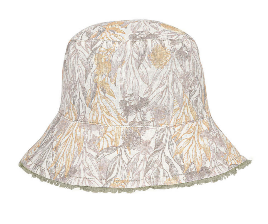 Traveller Reversible Adult Frayed Bucket Sun Hat - Mallee/Moss