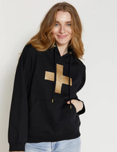 Load image into Gallery viewer, Hoodie - Black with Gold Glitter Cross
