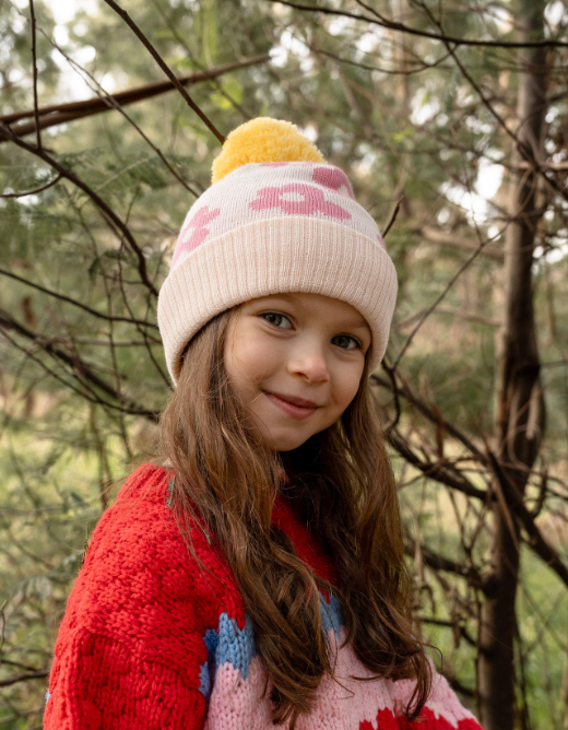 Flower Power Merino Beanie - Pink