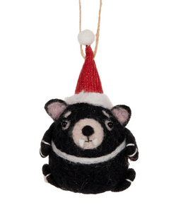 Wool Tassie Devil with Xmas Hat Tree Decoration