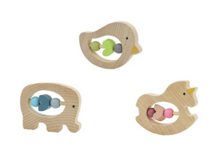 Wooden Animal Baby Rattle with Beads