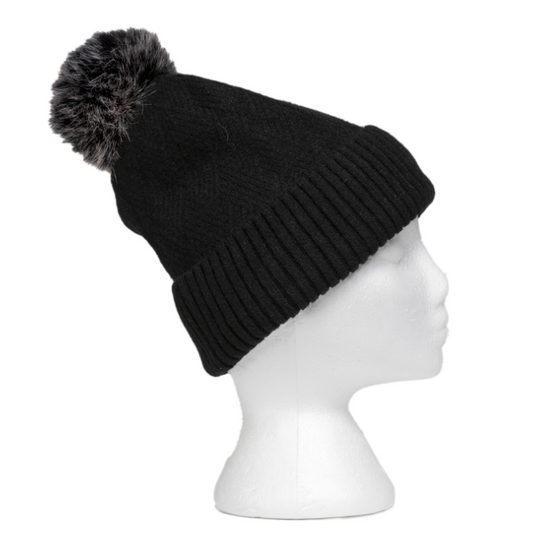 Pattern Rib Knit Beanie - BLACK