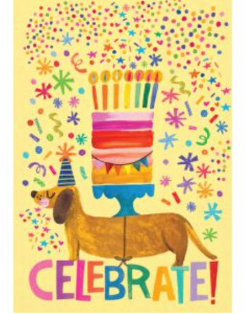 Celebrate Sausage Dog Greeting Card by Katherine Herrell