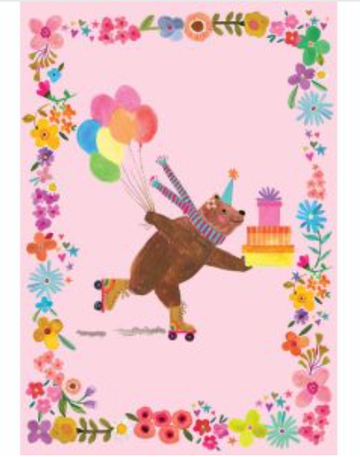 Skating Birthday Bear Greeting Card by Katherine Herrell