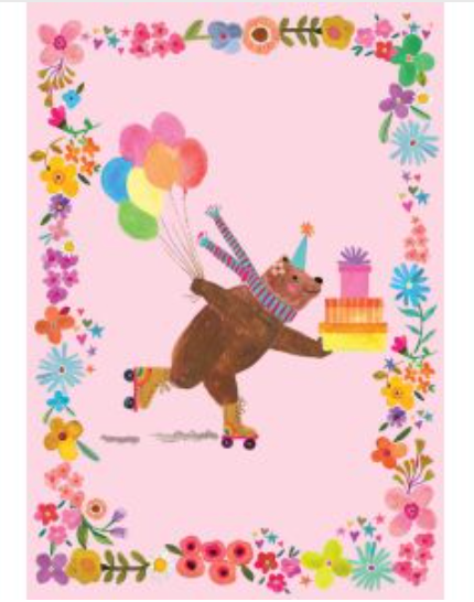 Skating Birthday Bear Greeting Card by Katherine Herrell