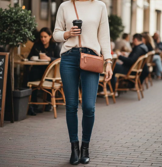 Bendigo Leather Woven Cross Body Bag Cognac
