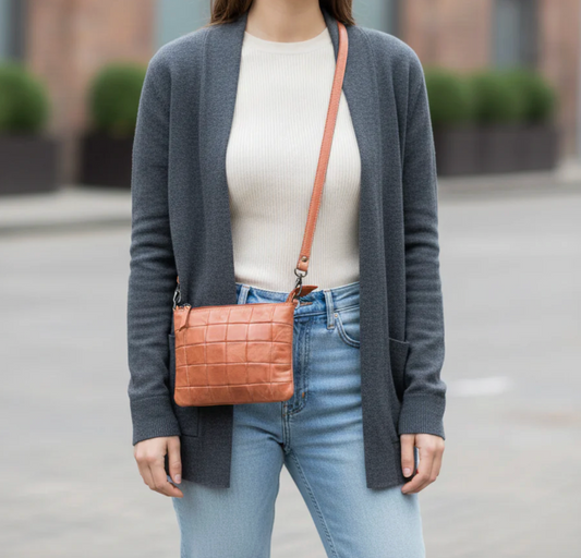 Ballarat Leather Chunky Cross Body Bag Cognac