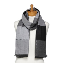 Load image into Gallery viewer, Dark Grey Multi-coloured Squares Scarf
