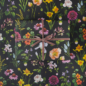 Bountiful Blooms Black Wrapping Paper - Single Sheet