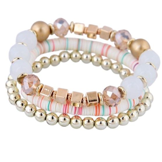 Thema Stacked Beaded Bracelet - Cream