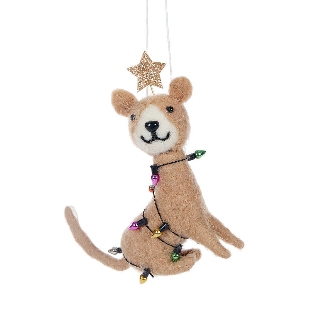 Grey Wool Cat with Lights Hanging Xmas Ornament