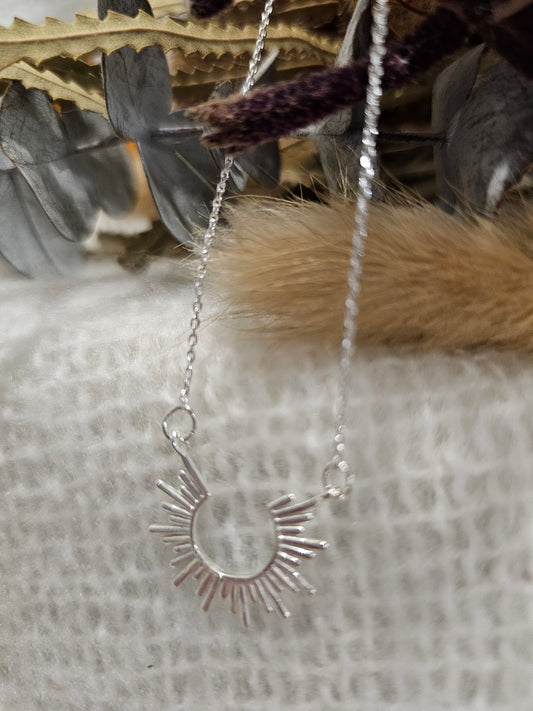 Silver Half Sun Pendant Necklace