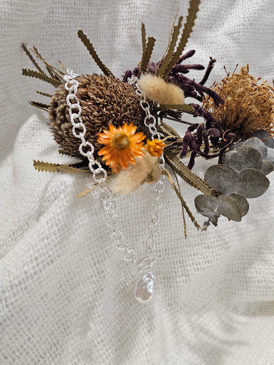 Fob Necklace With Pearl - Silver