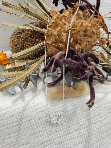 Silver Half Sun Pendant Necklace