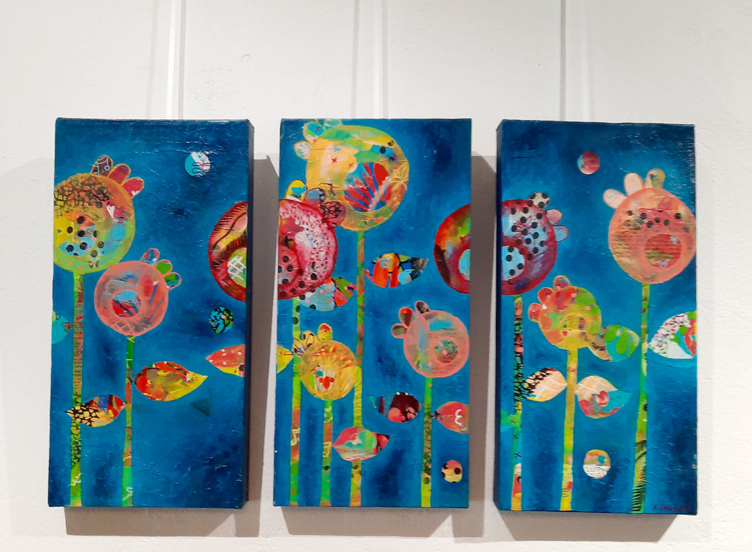 Soda Pop Blooms Triptych - Original Art