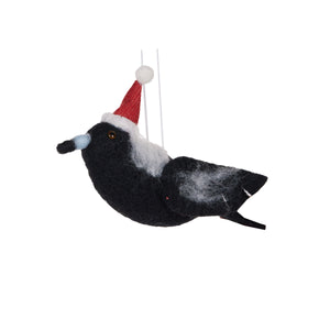 Wool Magpie with Xmas Hat Tree Decoration