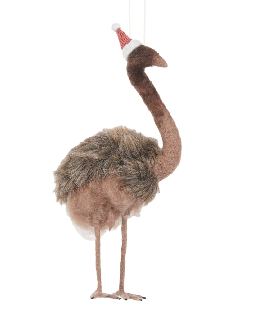 Wool Emu with Santa Hat Xmas Ornament