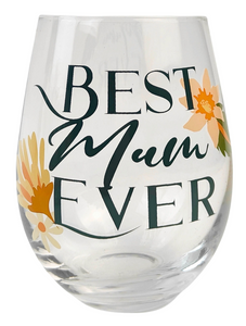 Cassia Floral - Best Mum Ever - Stemless Wine Glass